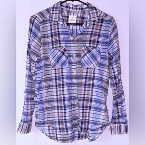 American Eagle Boyfriend Fit Soft Pastel pink blue yellow plaid 100% Cotton XS